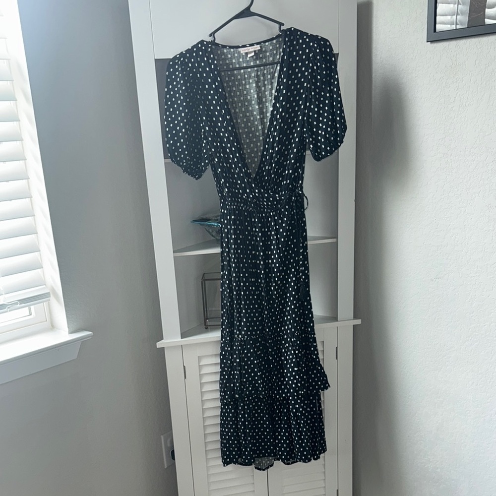 Knox Rose Blue and White Tiered Wrap Midi Dress
